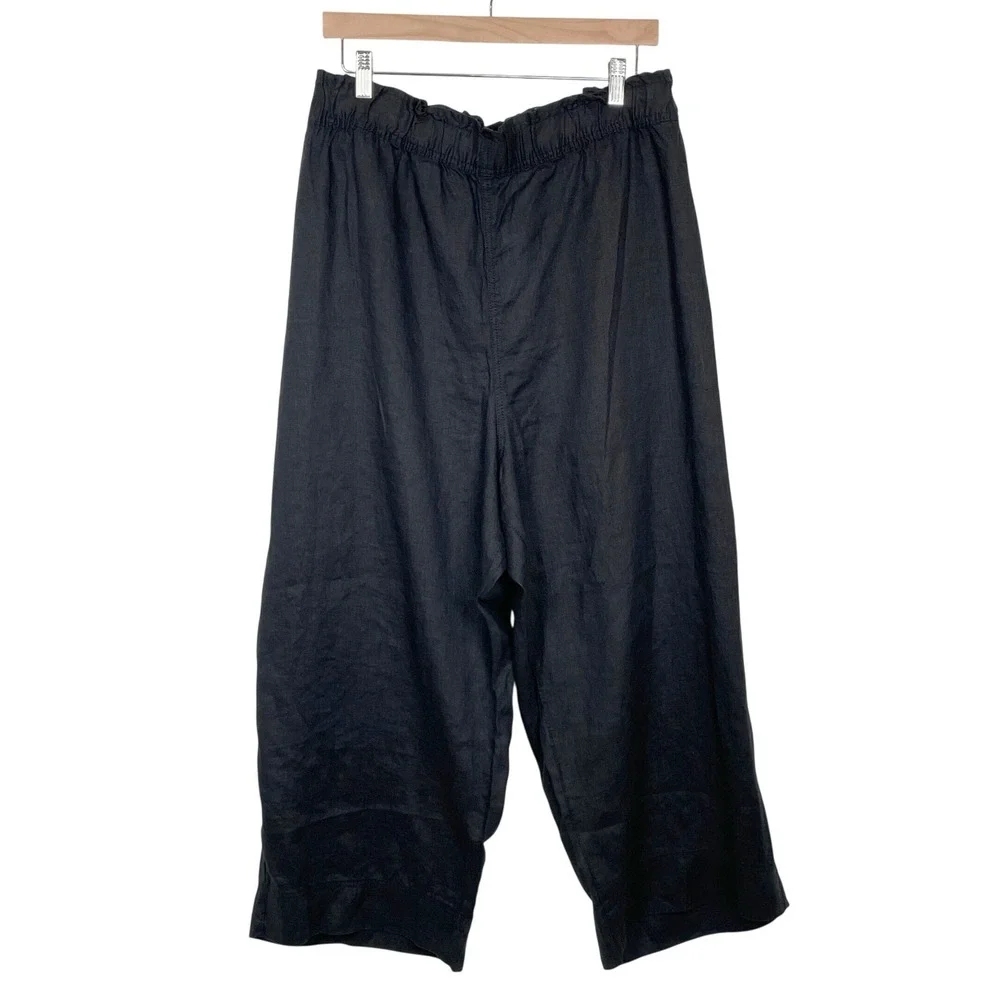 H&M Black‎ 100% Linen Wide Leg Crop Pants Size 4XL Pull On Lagenlook Minimalist